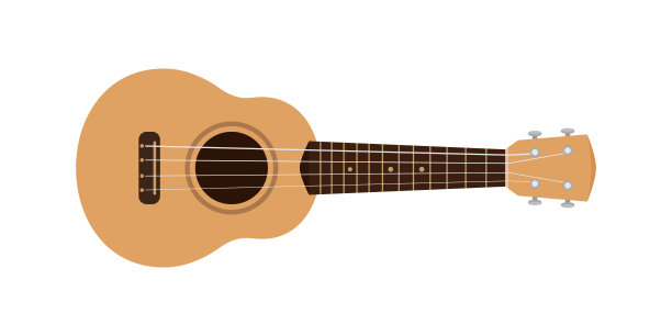 尤克里里可爱孤立在白色上，小尤克里里棕色粉彩为平面图标，现实尤克里里为古典音乐播放，尤克里里经典复古风格在假日夏季概念，小吉他图片下载