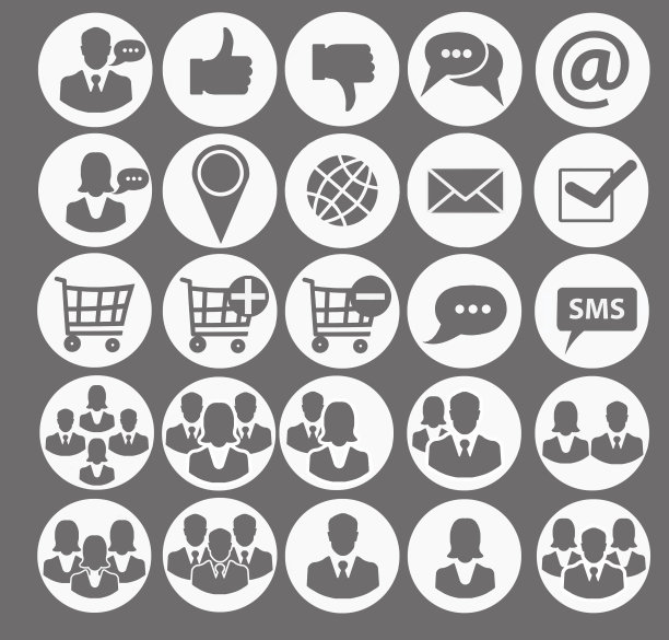 一套现代商业风格的图标。灰色背景上的简单组织图标。图标用于设计，网站，应用程序，社交网络和移动应用程序。图片下载