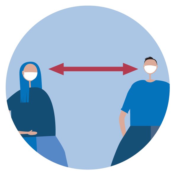 人们之间的社会距离以阻止流行病和大流行，平面媒介股票插图与蒙面男子和妇女作为疾病预防的概念图片下载