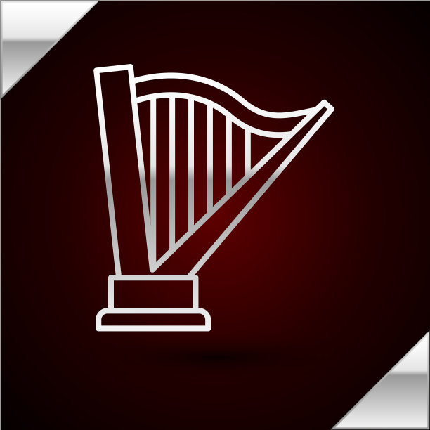 竖琴银线图标孤立在暗红色图片下载