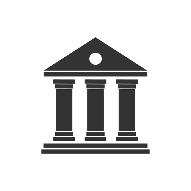 房子与柱子图标。政府、使馆、官方机构或机构悬挂旗帜的建筑物。矢量图图片下载