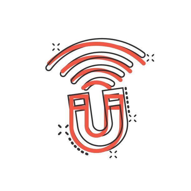 具有漫画风格的磁铁图标。吸引卡通矢量插图在白色孤立的背景。电磁飞溅效应经营理念。图片下载