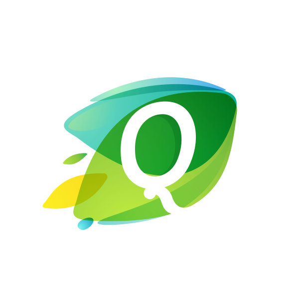 字母Q标志在动态叶相交形状。图片下载
