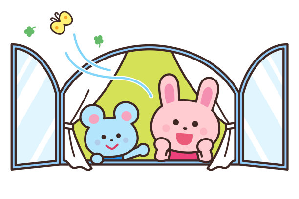 兔子和老鼠在窗口打招呼图片下载