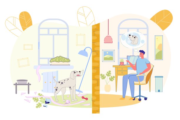 横幅男想让邻居狗闭嘴，卡通。图片下载