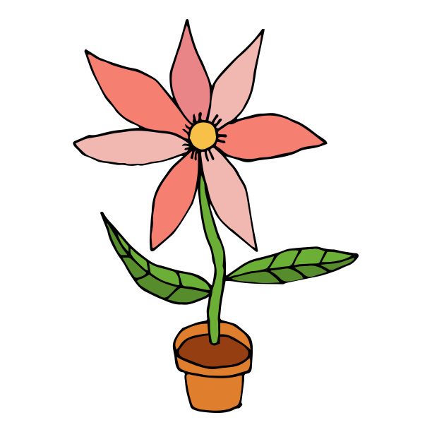 明亮的卡通涂鸦花在盆中孤立的白色背景。矢量插图。图片下载