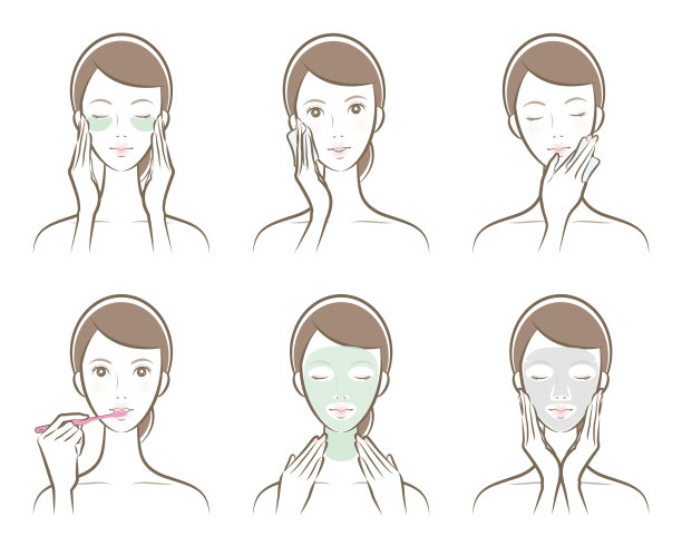 一个女人做皮肤护理的插图图片下载