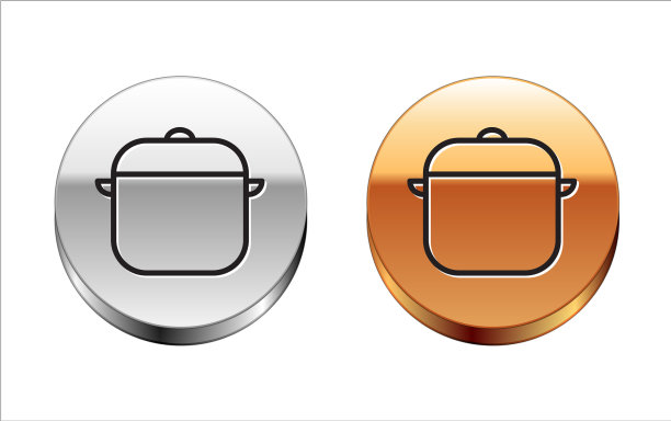 黑线烹饪锅图标孤立在白色图片下载