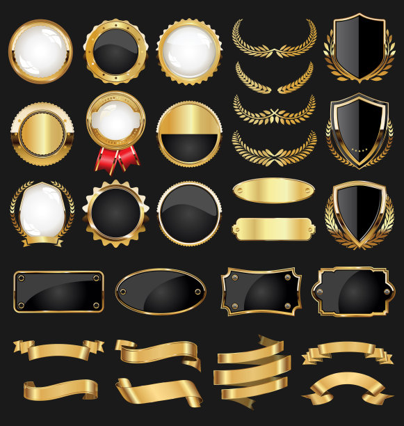 金色的徽章标签，盾牌和丝带复古系列图片下载