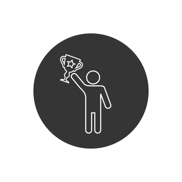 简笔人物手捧杯，胜利者线图标，人物象形。矢量图图片下载