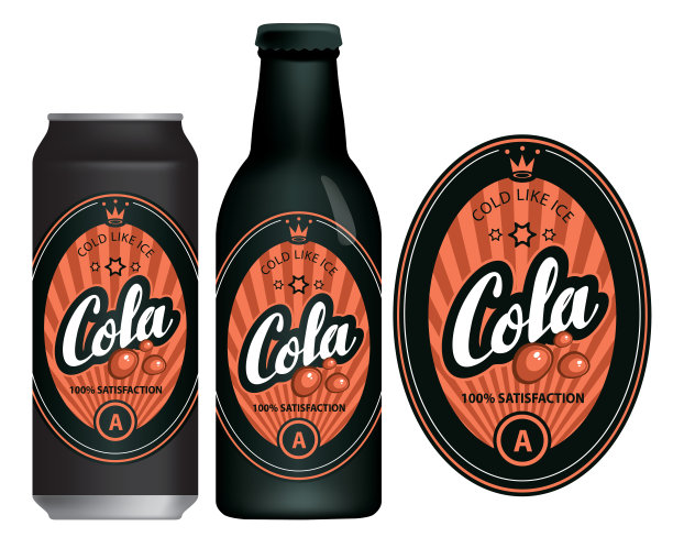 矢量标签的可乐在瓶子和铝罐图片下载