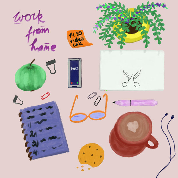 以粉红色为背景，在家工作。距离，自由职业的工作理念。笔记本电脑，智能手机，笔记本，笔，咖啡，眼镜，文具。检疫图片下载