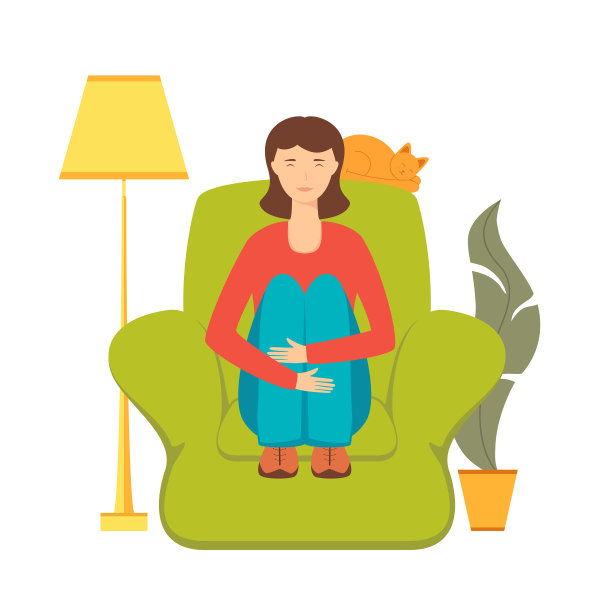 和猫坐在椅子上的女孩图片下载