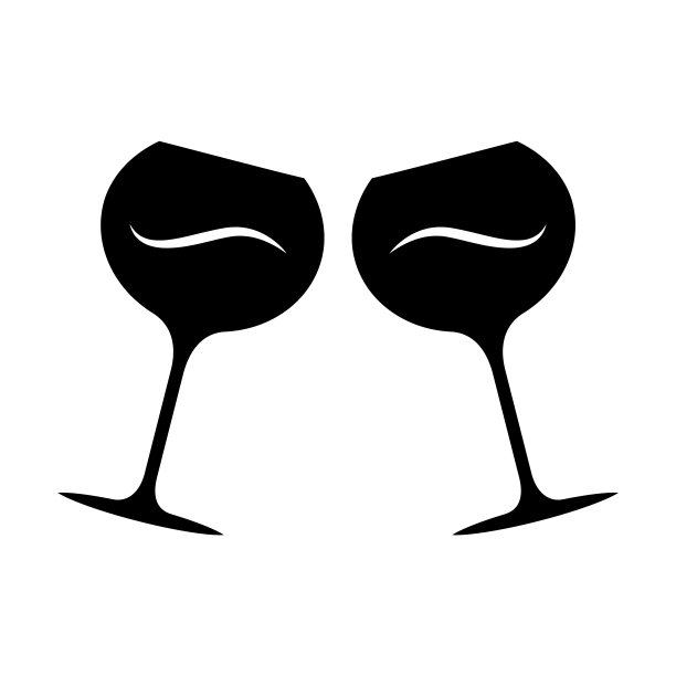 两个碰杯雕图标。几杯酒精饮料。葡萄酒的服务。庆祝。的婚礼。品尝品尝。欢呼。轮廓的象征。负空间。向量孤立的插图图片下载