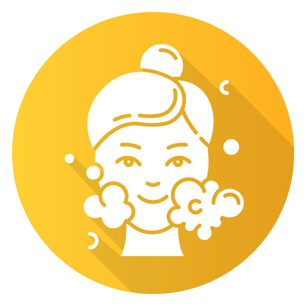 水洁面乳黄色平面设计长阴影字形图标。皮肤护理程序。面部美容。泡沫和泡沫。清洁保湿效果。向量轮廓图图片下载