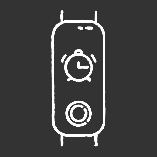 健身追踪器与闹钟功能粉笔图标。带唤醒选项的健康设备。积极的生活方式小工具，铃声计时器，唤醒提醒。孤立矢量黑板插图图片下载