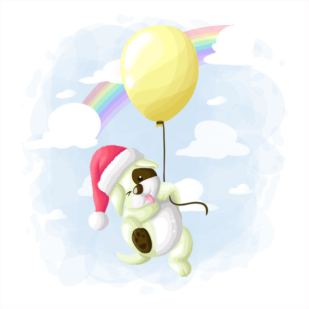 卡通可爱的狗飞与气球图片下载