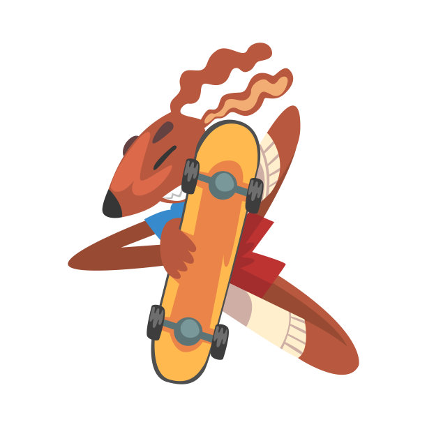 运动狗滑板，动物运动员角色做运动矢量插图图片下载