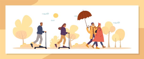 秋高气爽的时节，人们在自然公园散步图片下载