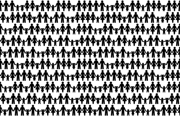 背景用象形文字画的人手拉手，无缝平铺图片下载