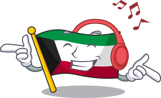 听音乐国旗科威特吉祥物卡通图片下载