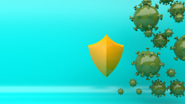 健康细菌病毒防护。医学预防人体细菌。健康人用盾牌反射细菌攻击。医学概念说明。3 d渲染。图片下载