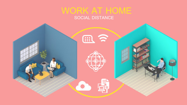 家庭办公室工作场所凌乱的概念与笔记本模型和其他物体。3 d渲染。在家工作的概念。一套等距室内工作室的房子。图片下载