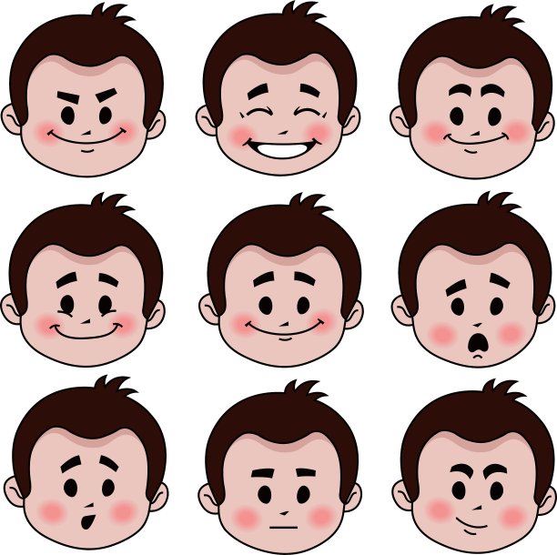 一组九种面部表情图片下载