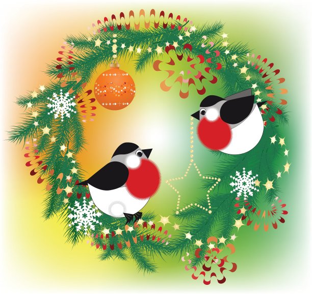 红腹灰雀圣诞花环图片下载