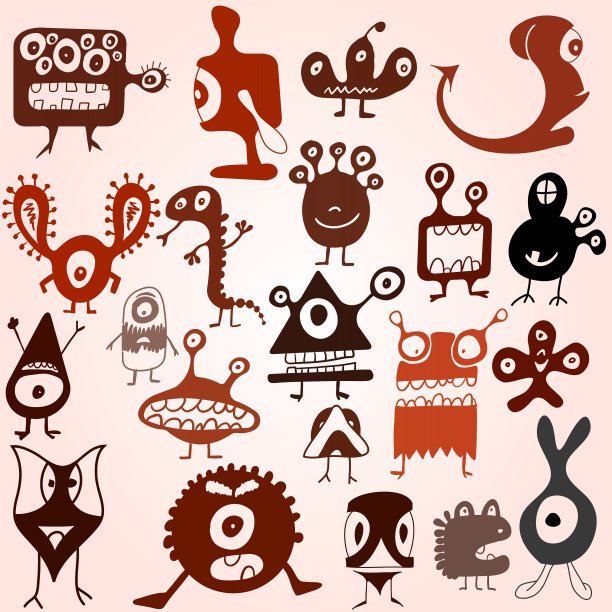 许多可爱的涂鸦怪物集图片下载