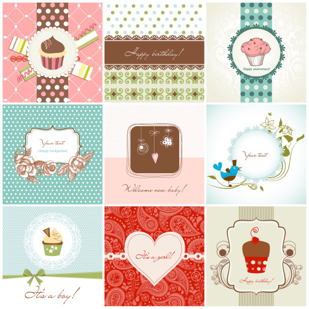 贺卡和纸杯蛋糕套装图片下载