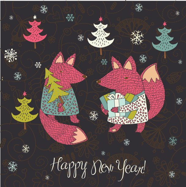 狐狸圣诞卡片图片下载