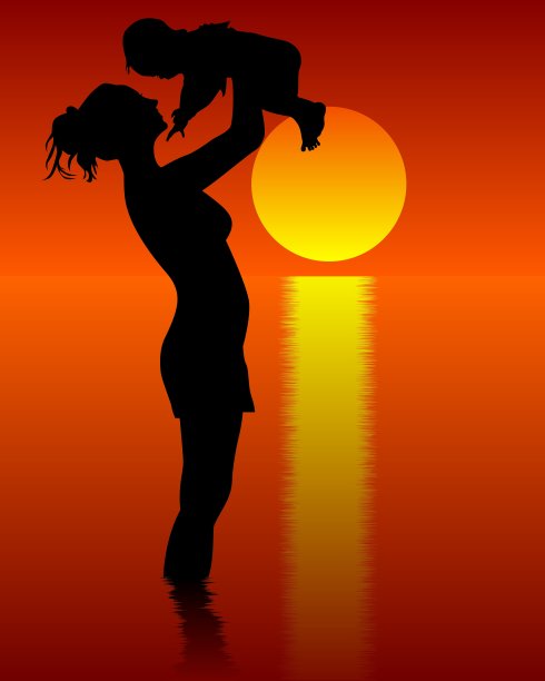 母亲和孩子的剪影图片下载