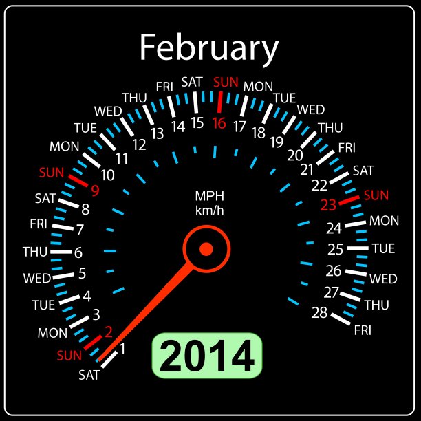 2014年历法车速计车在2月份图片下载