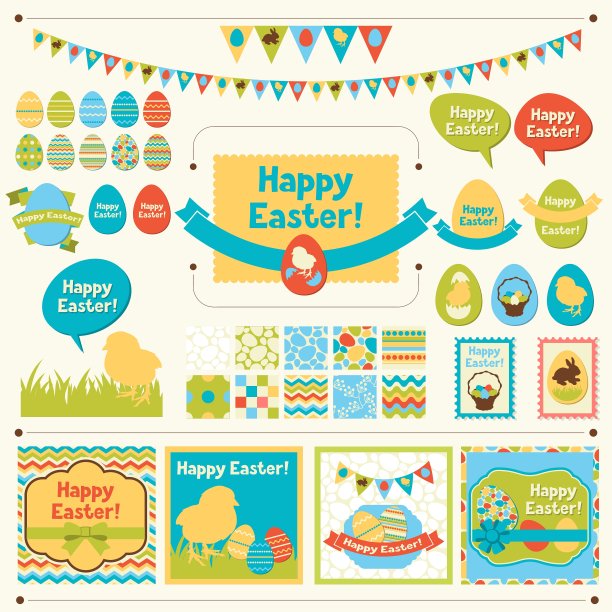 一套快乐复活节装饰品图片下载