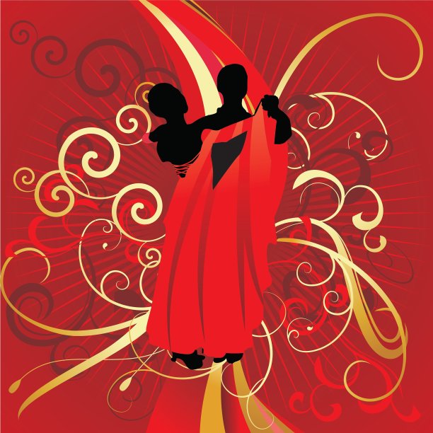 在红色背景上跳舞的情侣图片下载