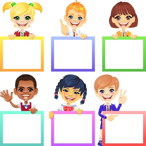 孩子们带着彩旗微笑快乐的微笑图片下载