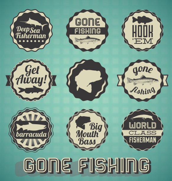 复古钓鱼标签图片下载