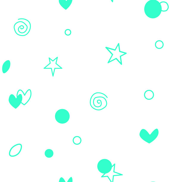 简单矢量轮廓的无缝模式亮绿色元素、星星、心、点、圆、圈、螺旋、螺旋在白色背景上。适用于贺卡，包装纸，生日纸，织物，纺织品，网图片下载