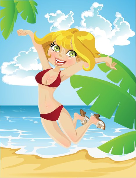 海滩上的快乐女孩图片下载