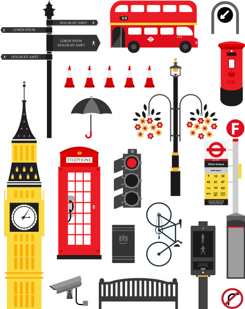 伦敦城市街道图标集图片下载
