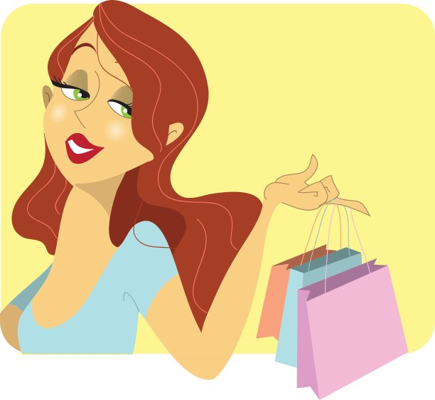 可爱的红发女人拿着购物袋图片下载
