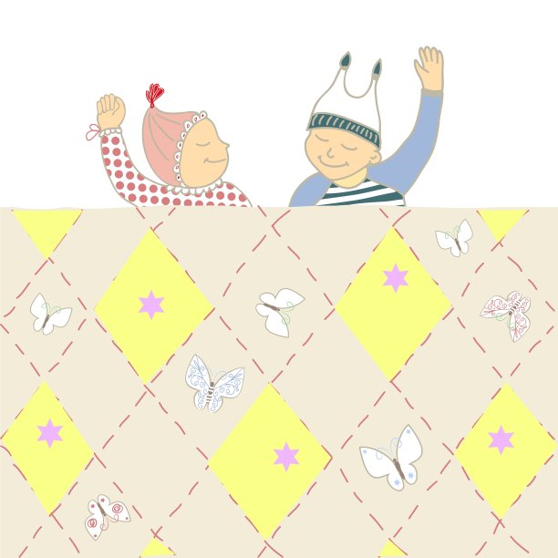 双胞胎宝宝派对卡片，小男孩和小女孩图片下载