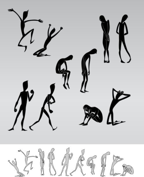 情感人物的卡通剪影图片下载