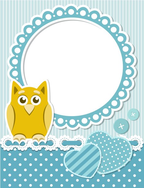 小猫头鹰蓝色剪贴框图片下载