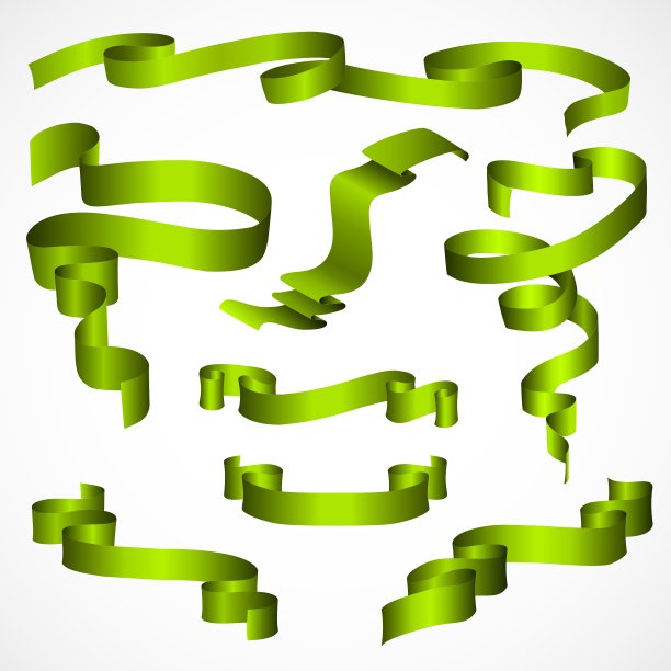 绿色丝带设置孤立的白色背景图片下载