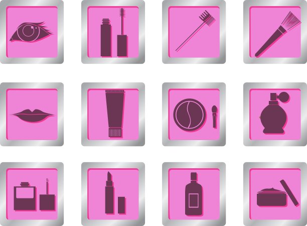 方形按钮上的化妆图标图片下载
