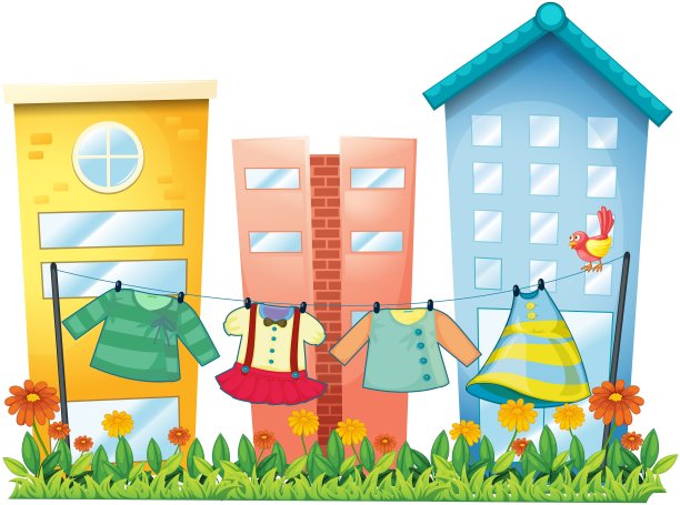 洗过的衣服用小鸟挂在花园里图片下载