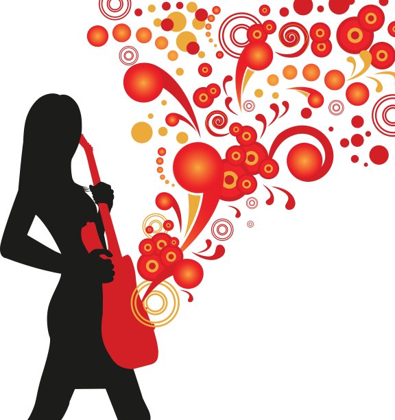 剪影女孩和吉他图片下载