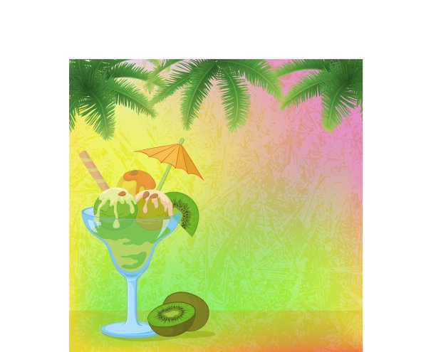 冰淇淋杏仁、棕榈枝和猕猴桃图片下载